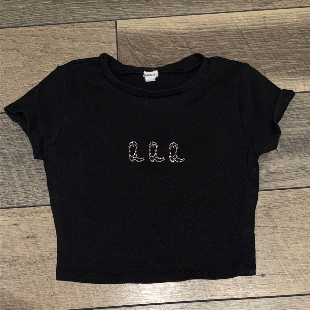Garage Black Crop Top with Beaded Boot